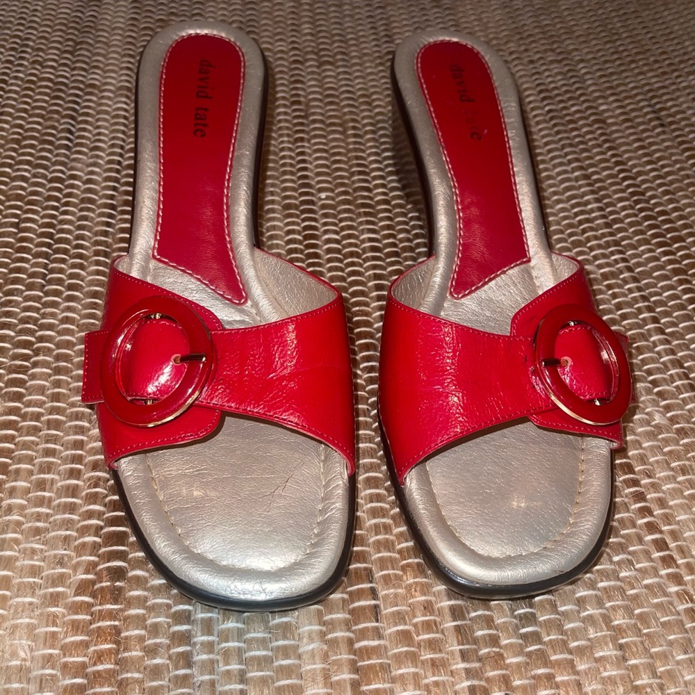 Unique David Tate red patent leather sandals.